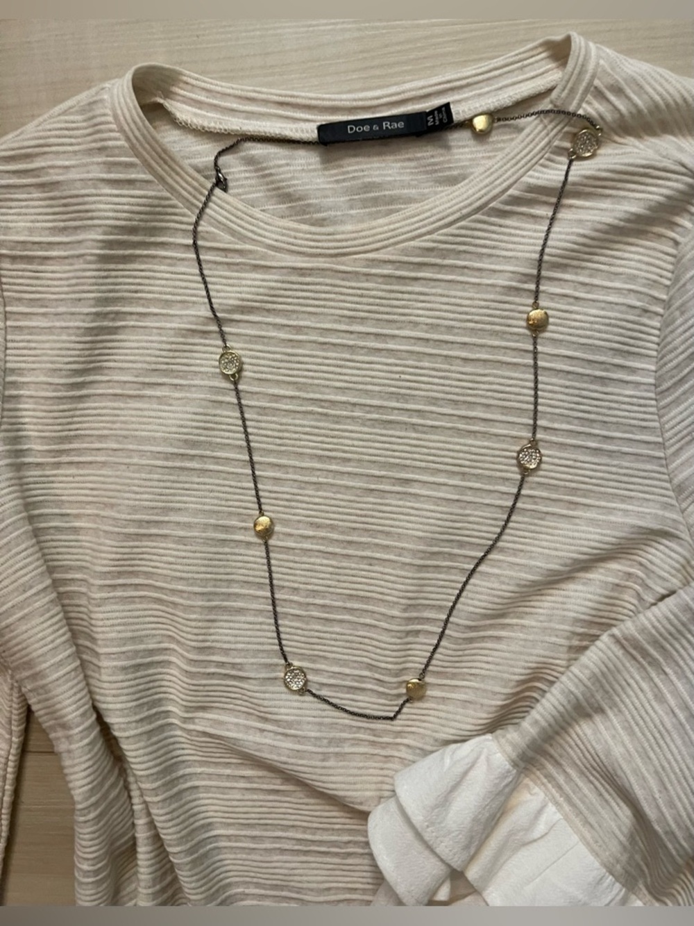 Doe & Rae Cream Striped Ruffle Cuff Long Sleeve Top - Picture 2 of 3